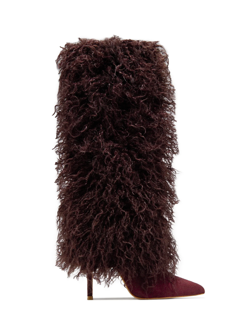 Bota Renata Vino con Tacón de Aguja y Peluche