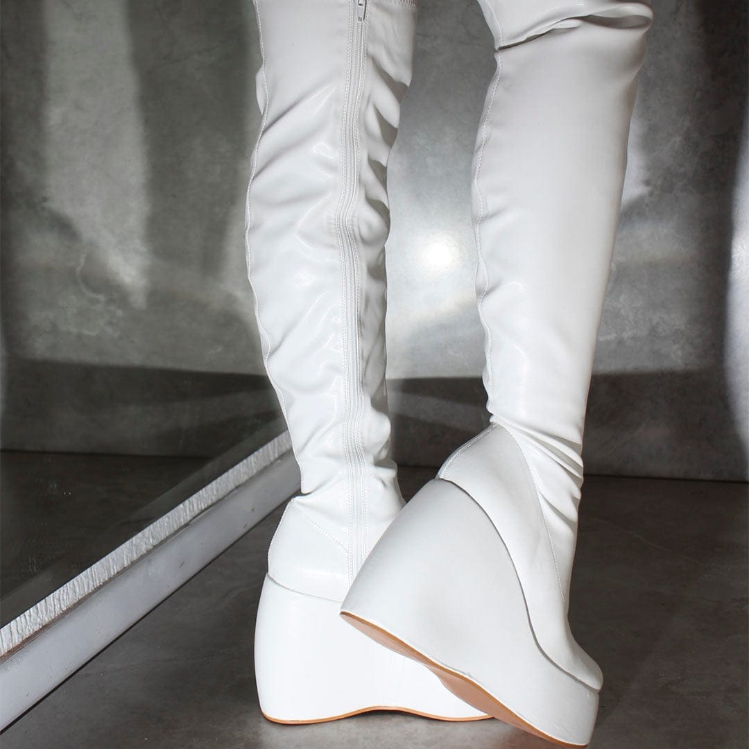 Para Bucaneras Con Plataforma Taco Botas Largas Blancas Con